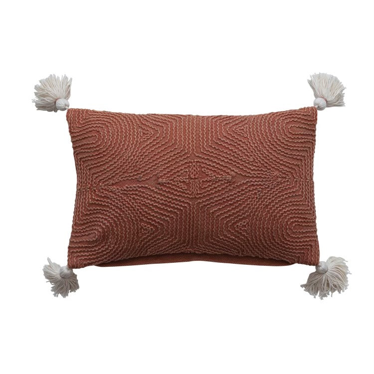 A. maRiE Terracotta Embroidered Pillow w/Tassels
