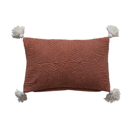 A. maRiE Terracotta Embroidered Pillow w/Tassels